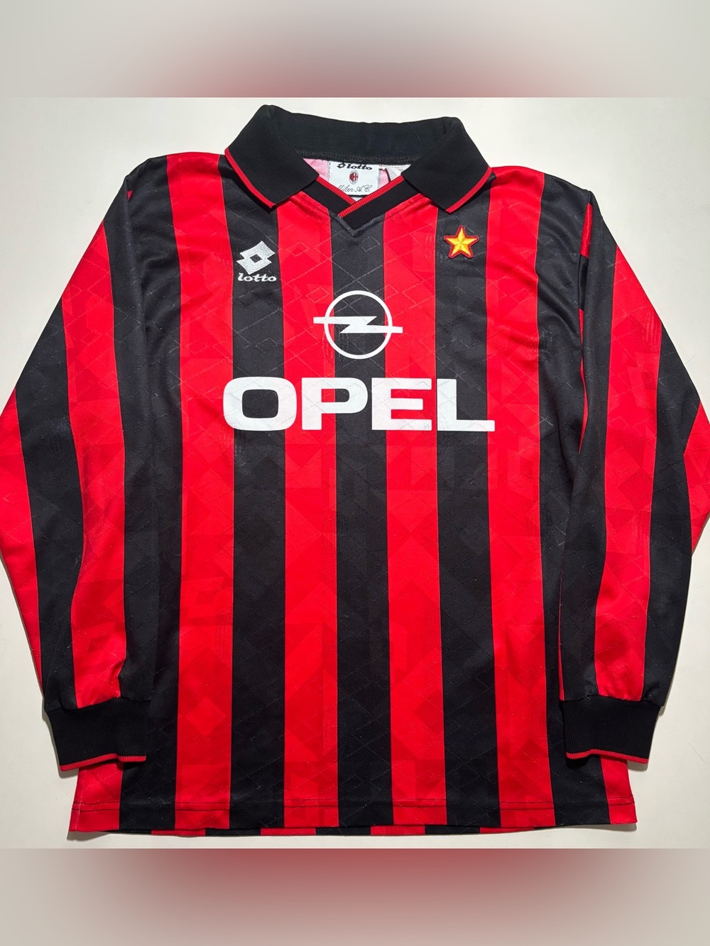 AC Milan Lotto 1994/95 OPEL football long sleeve jersey all over print stripped